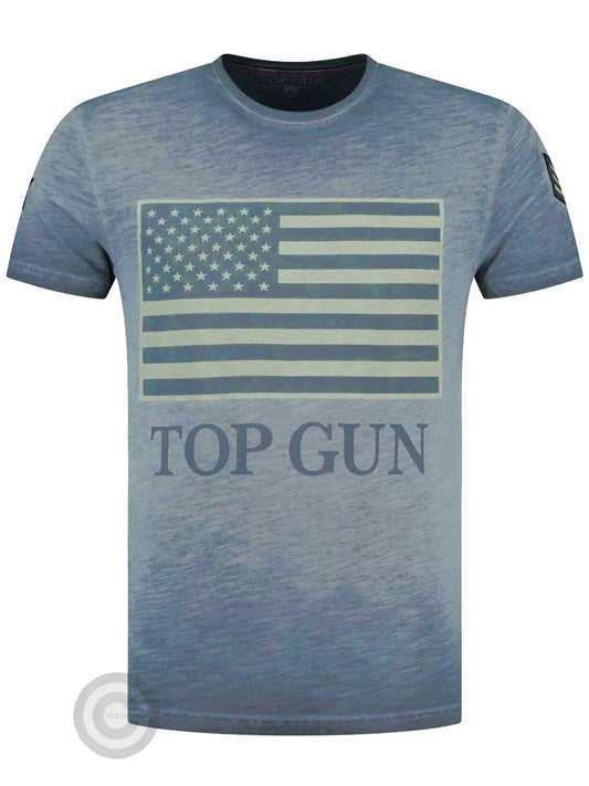 Wirvelvind Rundhalsad bomulls-T-shirt "US vintage Flag" Blå