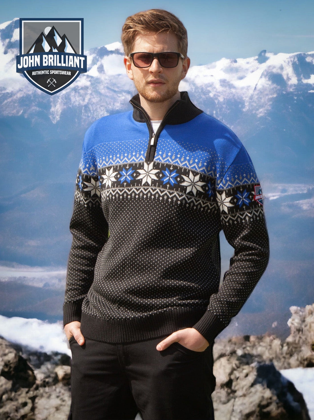 Norwegian Mens Pullover Merino, blue & black