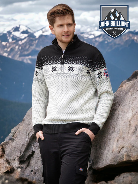 Norwegian Mens Pullover Merino, black & white