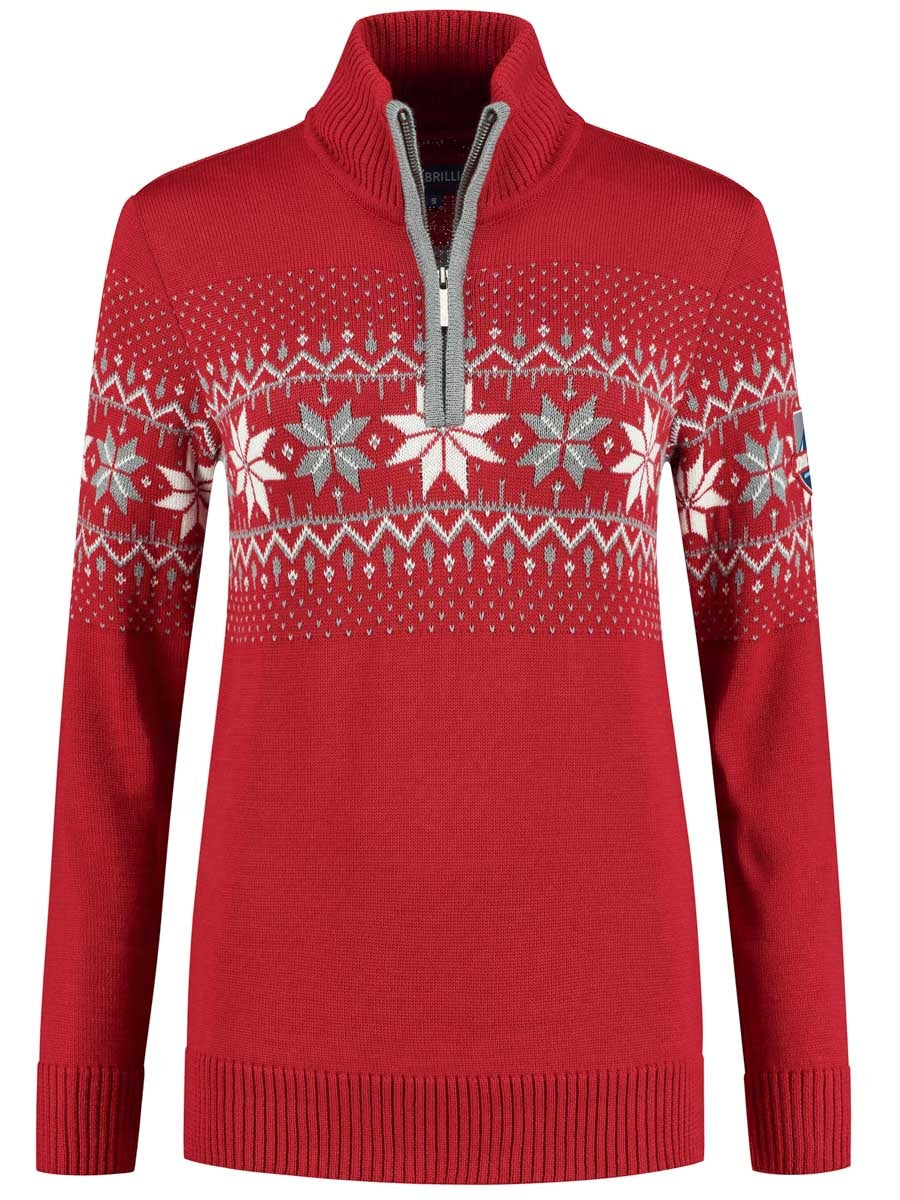 John Brilliant Norwegian Womens Pullover Merino, Red