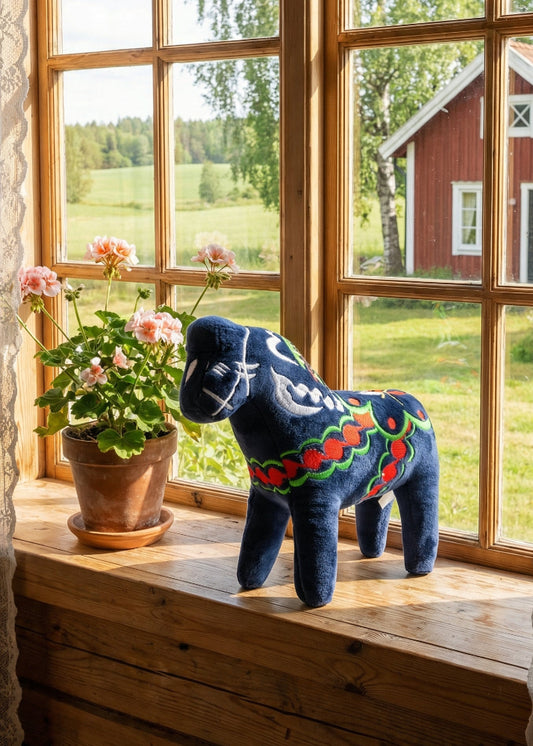 Mjuk Dalahäst Mörkblå 20 cm | Svensk Kurbits Plyschfigur