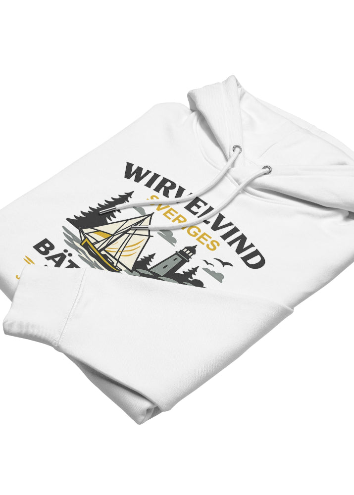 Ekologisk hoodie vit | Båtkusten kallar – Wirvelvind