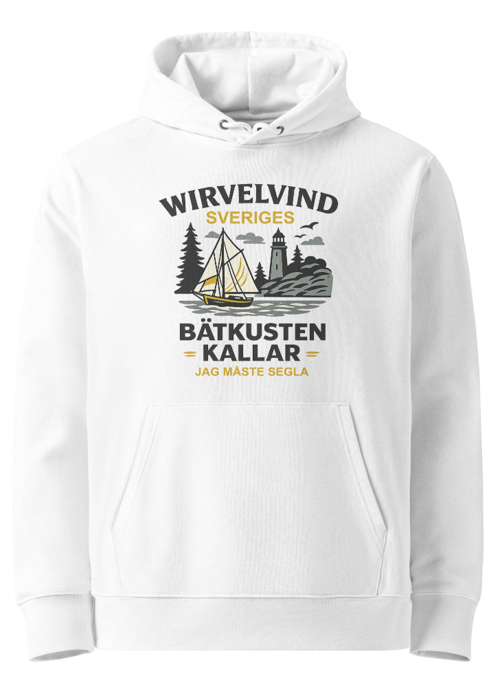 Ekologisk hoodie vit | Båtkusten kallar – Wirvelvind