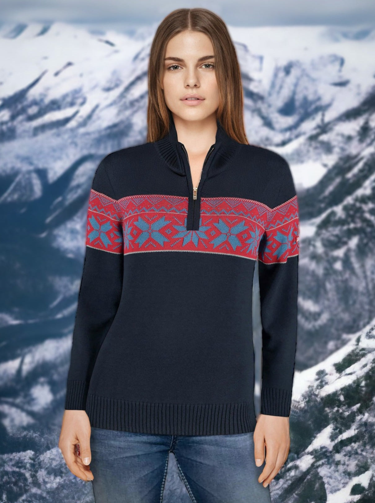 Norwegian Damen Pullover Ullgenser, Navy