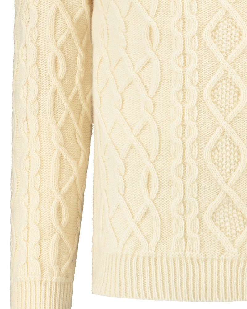 Kraftig Aran-tröja, Benvit främre detalj 2