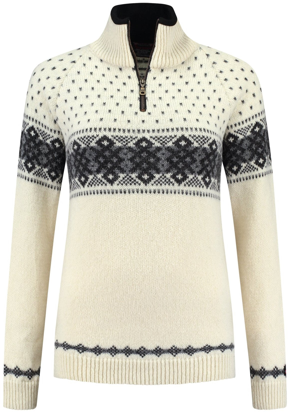 Womens Jumper with zip of 100% pure norwegian wool, off-white