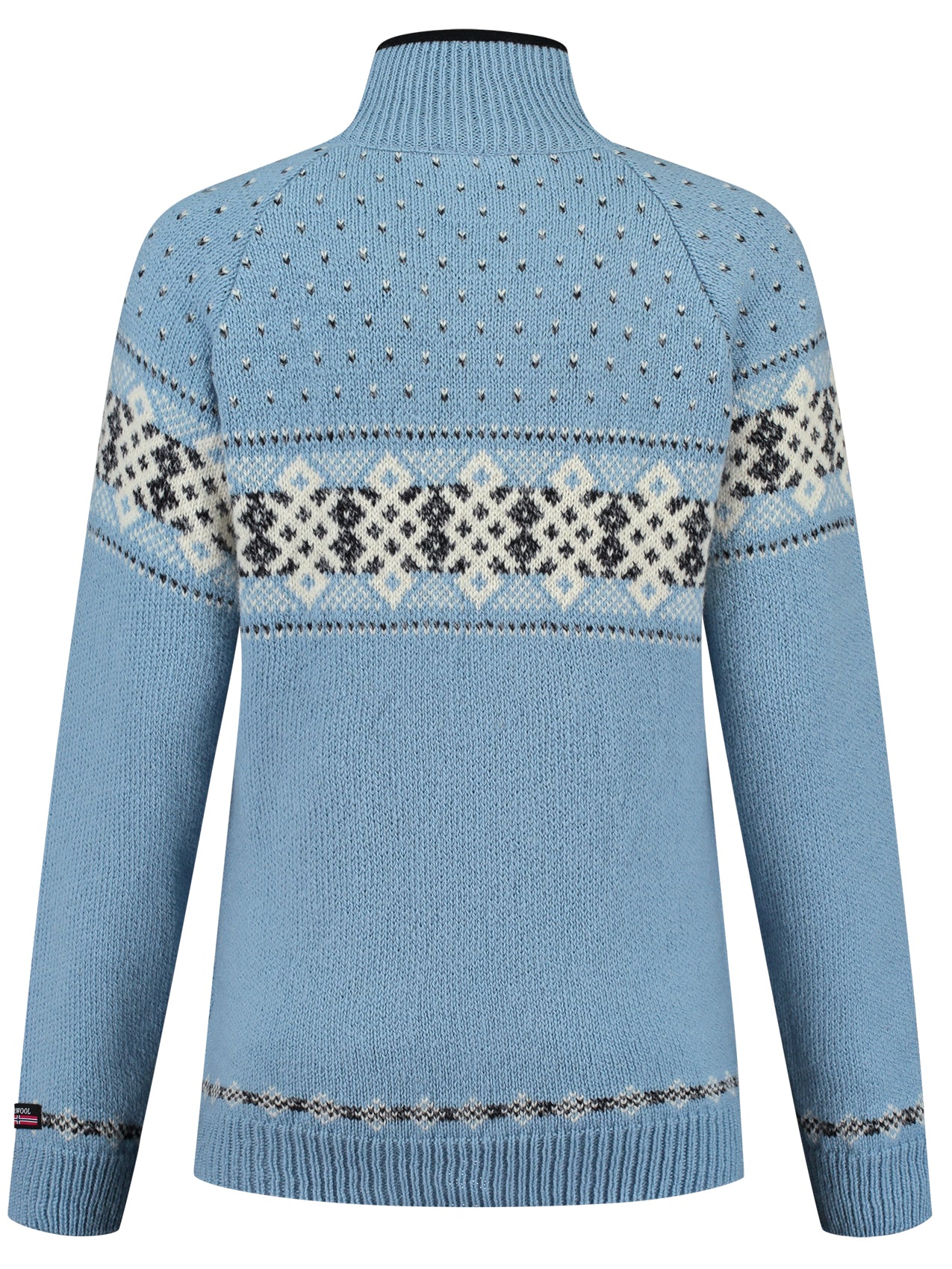 Womens Jumper with zip of 100% pure norwegian wool, blue