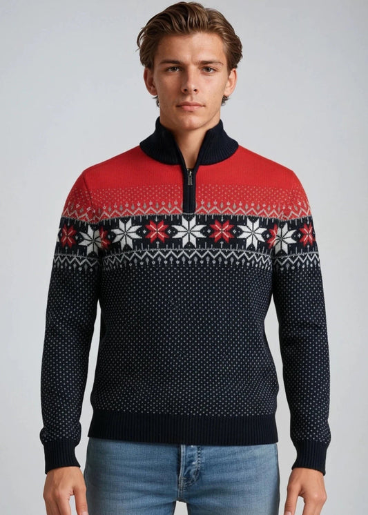 Nordic Herrtröja Merino, röd & blå tillbaka