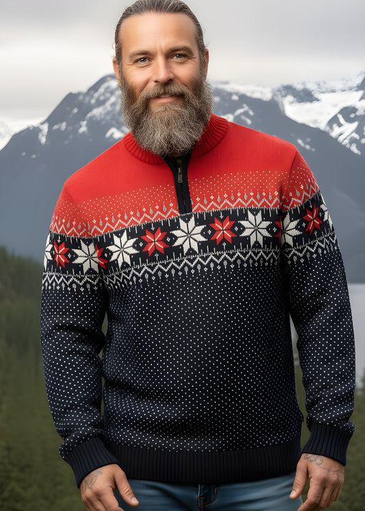 Nordic Herrtröja Merino, röd & blå tillbaka