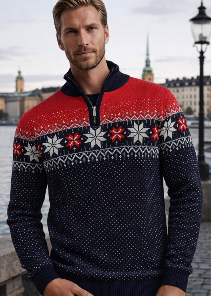 Wirvelvind Nordic Herrtröja Merino, röd & blå