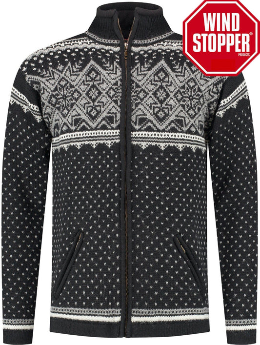 Nordic kofta vindtät av 100% ren ull, Svart windstopper