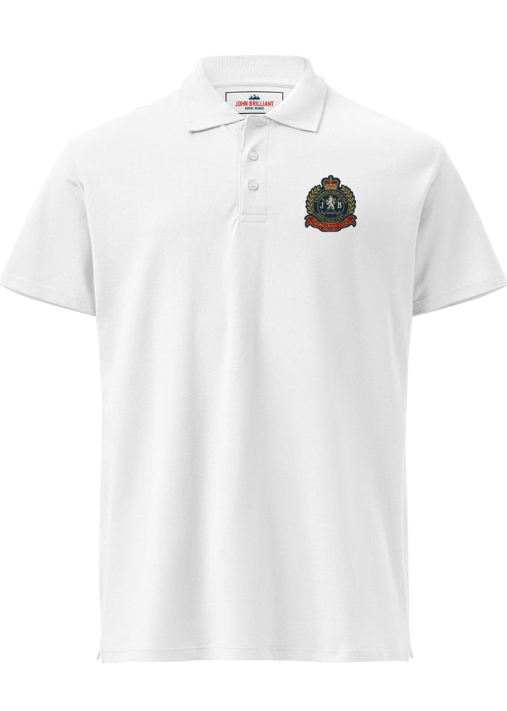 Vit pikétröja med ryggtryck av fyra polospelare till häst