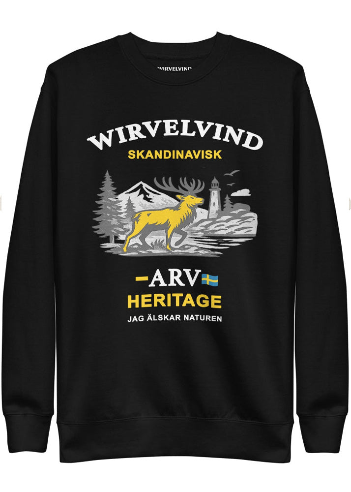 Skandinavisk arv – Sweatshirt svart med nordiskt tryck | Wirvelvind