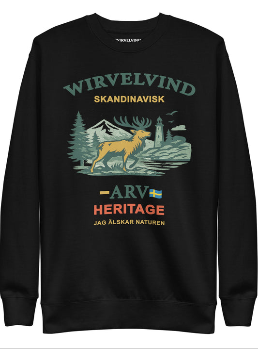 Skandinavisk arv – Sweatshirt svart med nordiskt tryck | Wirvelvind