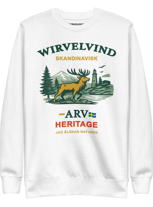 Skandinavisk arv – Sweatshirt vit med nordiskt tryck | Wirvelvind
