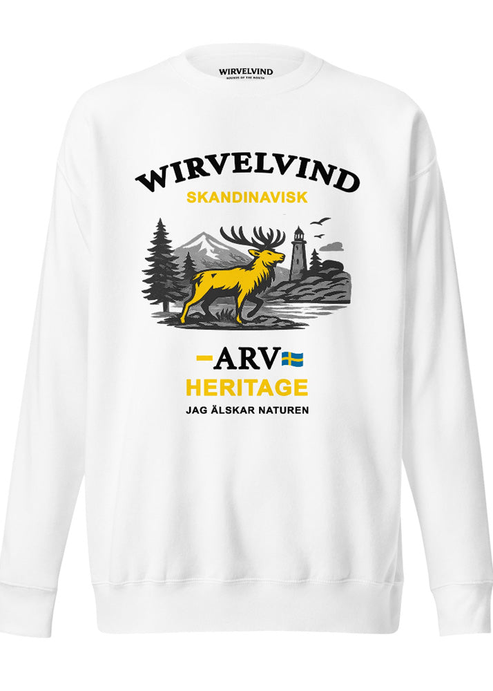 Skandinavisk arv – Sweatshirt vit med nordiskt tryck | Wirvelvind