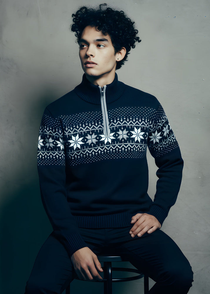 Wirvelvind Bekväm nordisk merinotröja – marinblå