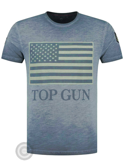 Wirvelvind Rundhalsad bomulls-T-shirt "US vintage Flag" Blå