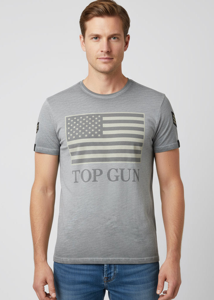 Wirvelvind Rundhalsad bomulls-T-shirt "US vintage Flag" Grå