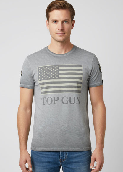 Wirvelvind Rundhalsad bomulls-T-shirt "US vintage Flag" Grå