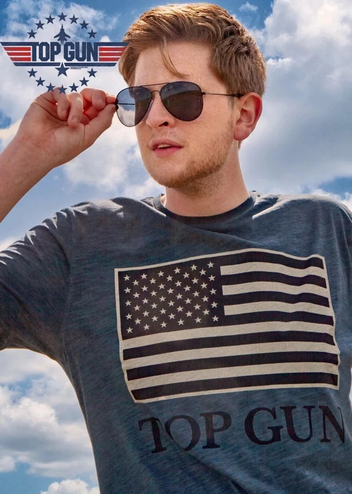 Wirvelvind Rundhalsad bomullst-shirt "US vintage Flag" Blå