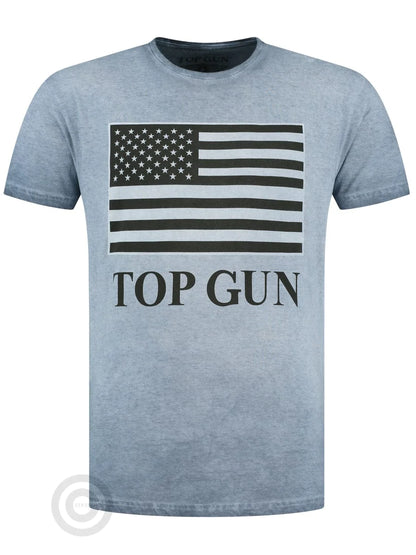 Wirvelvind T-shirt, rund hals i bomull "US Flag" blå