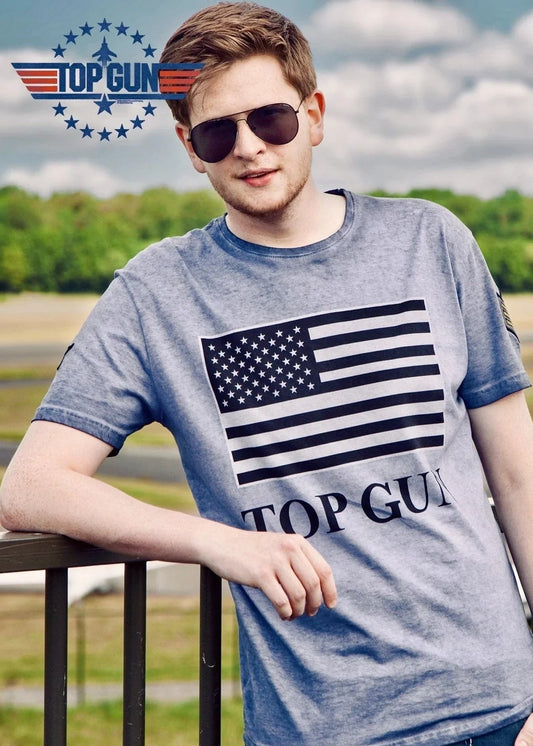 Wirvelvind T-shirt, rund hals i bomull "US Flag" blå