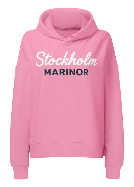 Ekologisk rosa hoodie för dam med Stockholm Marinor-print från Anne Hill