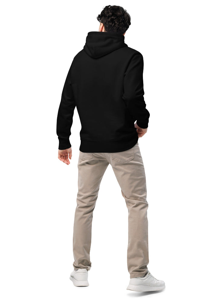 Svart ekologisk hoodie med Wirvelvind Skandinavisk