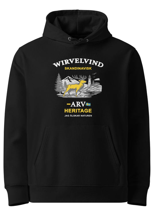 Svart ekologisk hoodie med Wirvelvind Skandinavisk