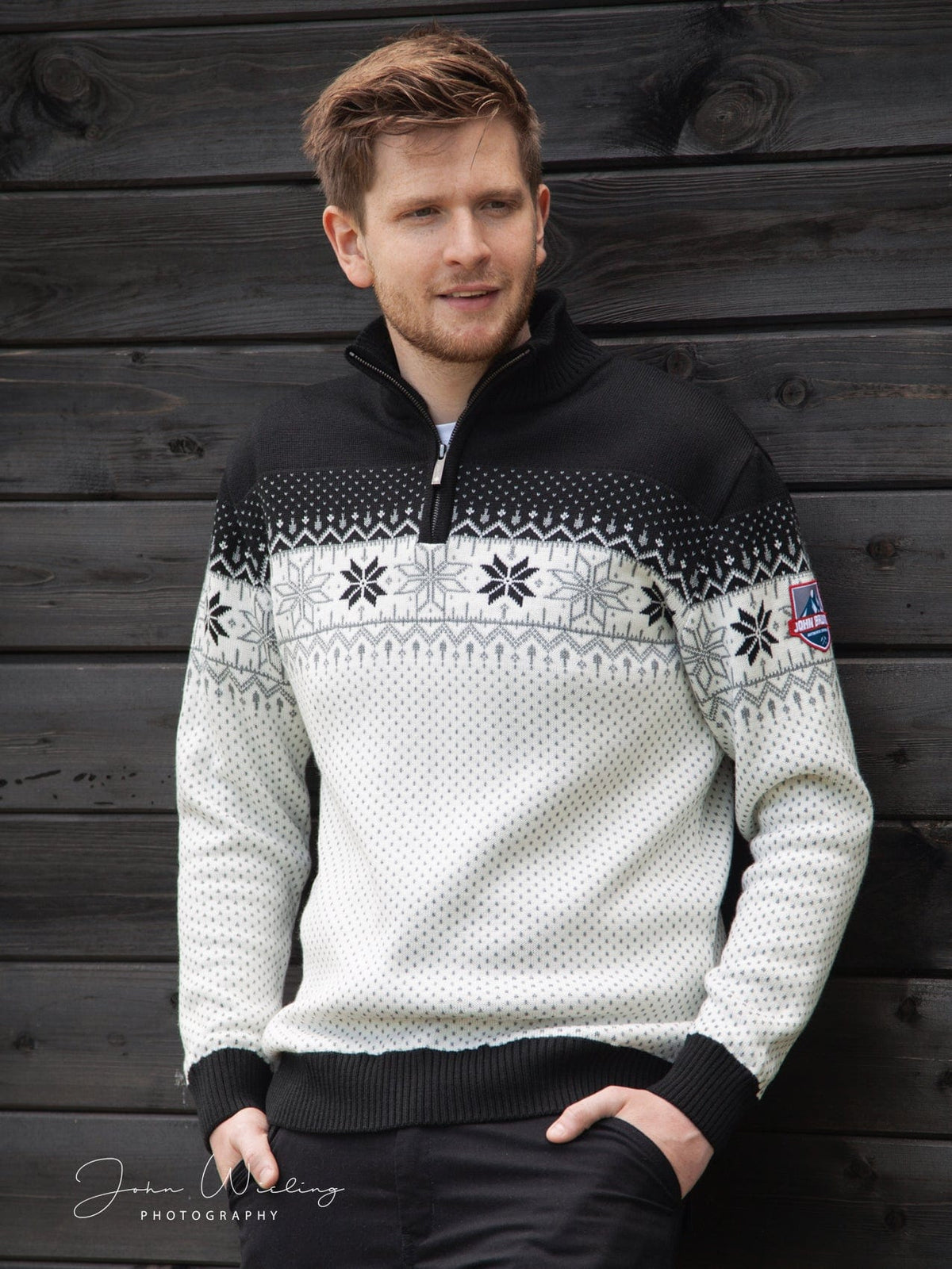 Norwegian Mens Pullover Merino, black & white