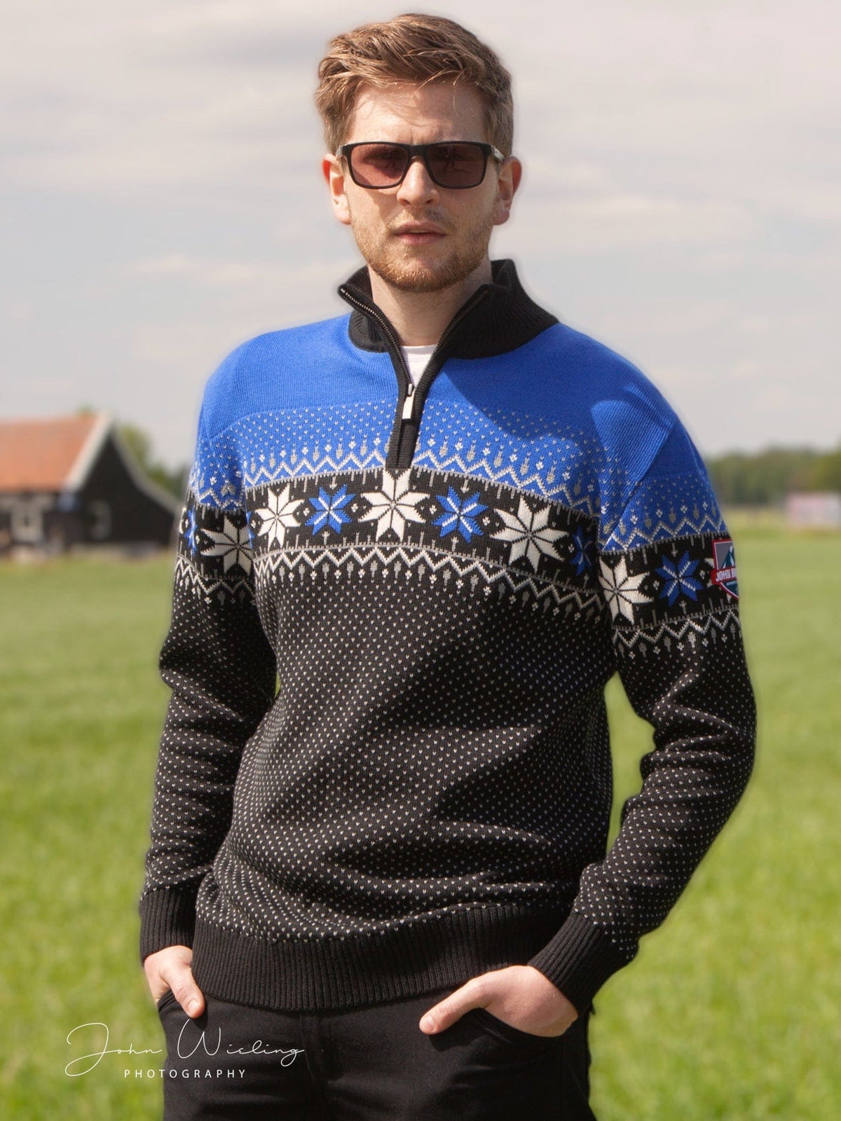 Norwegian Mens Pullover Merino, blue & black