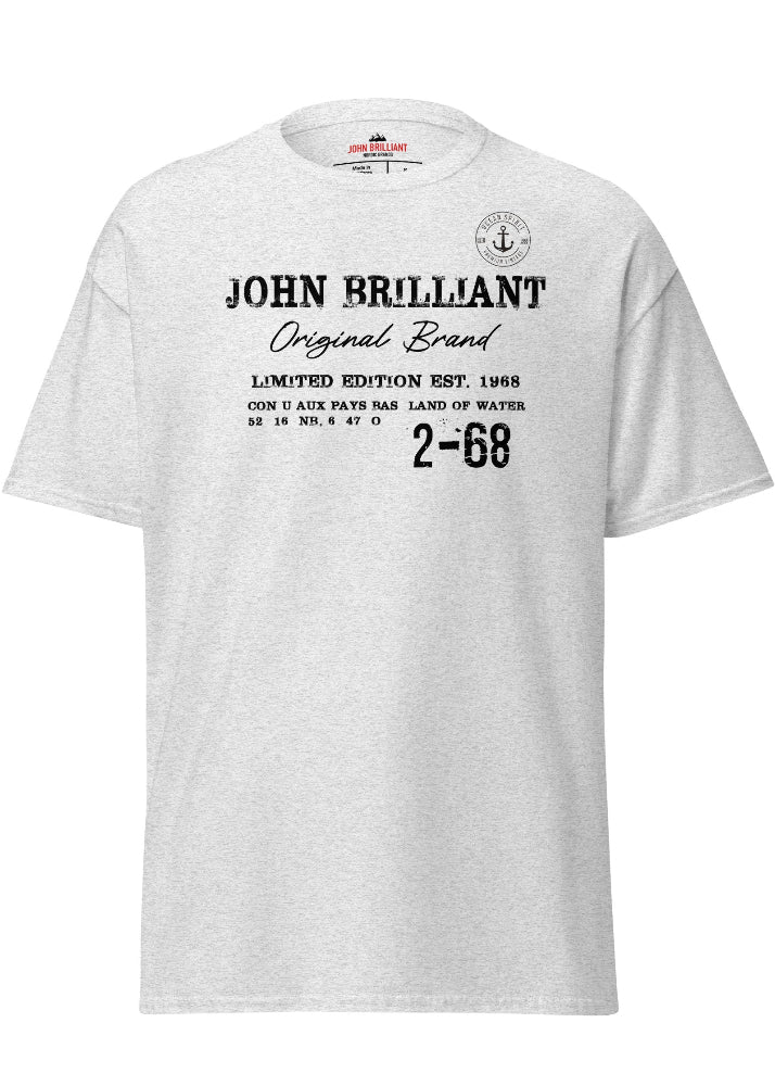 Herr T-shirt Ash Grey med John Brilliant Original Brand-tryck framifrån