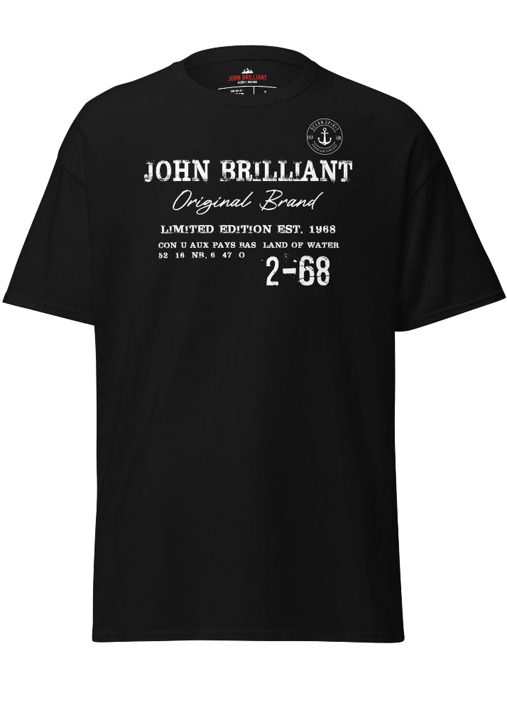 Svart herr T-shirt med John Brilliant Original Brand-tryck framifrån