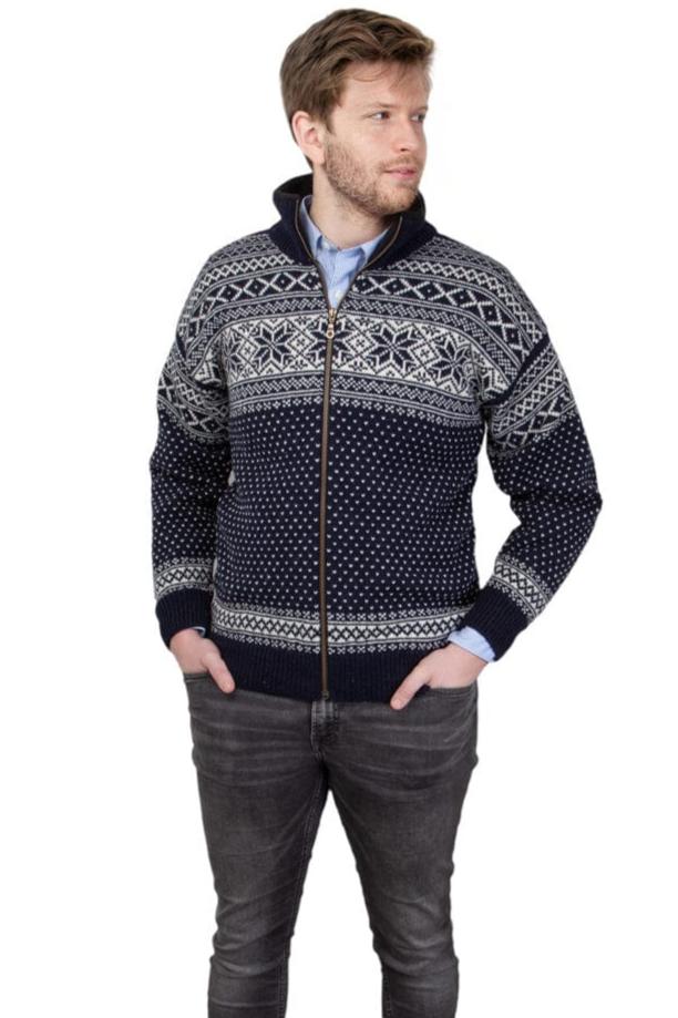 Cardigan In 100% Pure New Norwegian Wool Darkblue Shirts & Tops