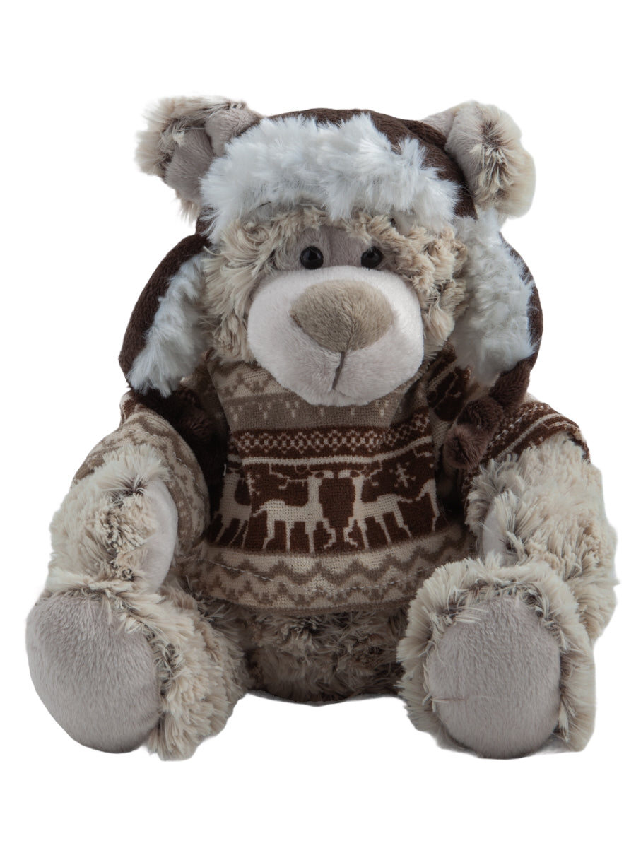 Pluche hond 20 cm met pilotenmuts en nordische trui – zacht gosedjur voor barnrum en vinterdekoration