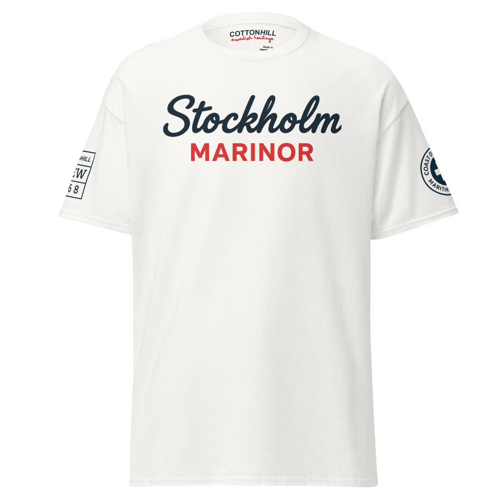 Vit t-shirt Stockholm Mariner med maritimt tryck framtill