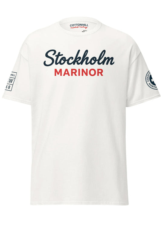 Vit t-shirt Stockholm Mariner med maritimt tryck framtill