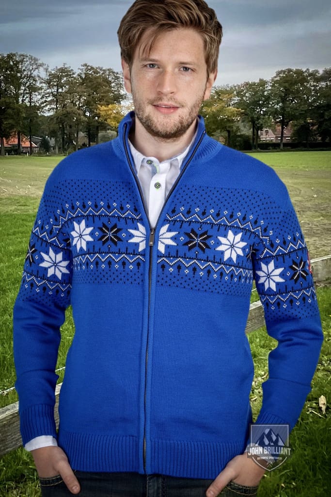 Shop online Premium Quality Norwegian Mens Cardigan Merino, Cobalt - John Brilliant